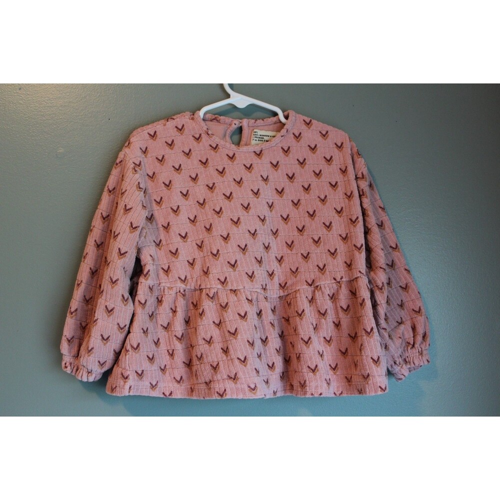 Piupiuchick Pink Girls Size 4Y Multicolor Arrows Terry Cotton Blouse